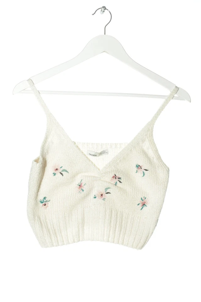 PULL & BEAR Haut tricotés Dames Top T EU 38 blanc style décontracté - Photo 1/4
