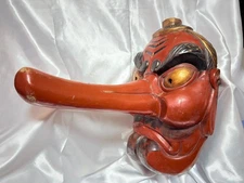 Extra Large Japanese Antique Tengu Mask Long Nose Wooden Carving R709A07