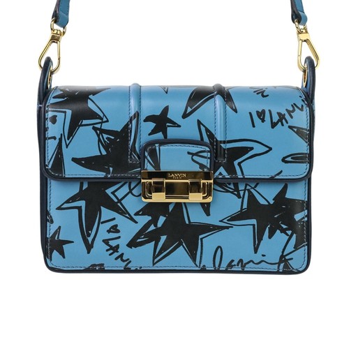 LANVIN JIJI Graffiti Leather Crossbody Shoulder Bag Blue Black Women USED