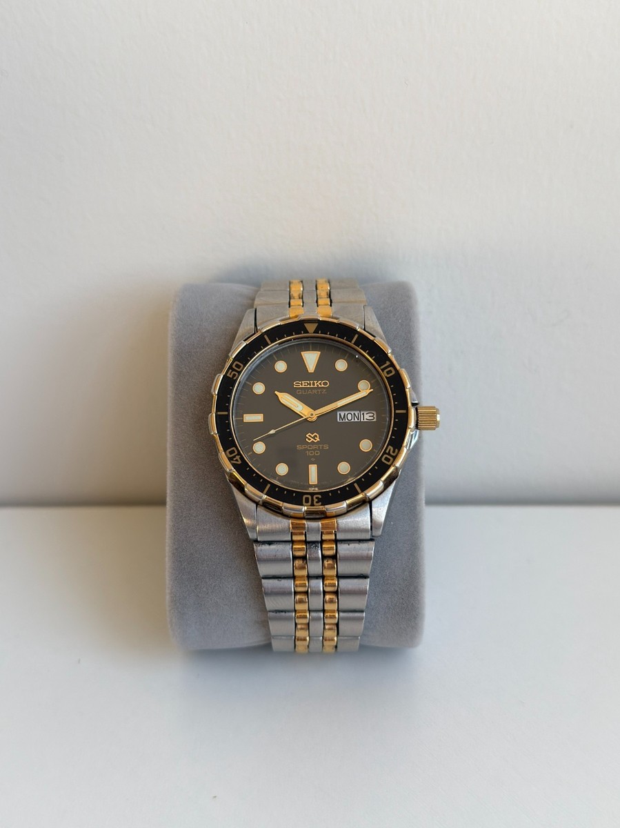 SEIKO セイコー SPORTS100 クォーツ ゴールド メンズ デイデイト Seiko Sports 100 8123-7199 Two Tone Quartz Day Date Diver Style