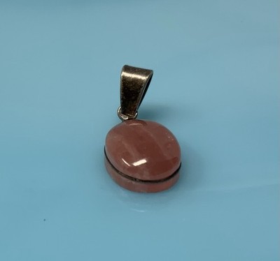 Vintage kleiner schöner .925 Sterling Silber schlichter rosa Rosenquarz ovaler Anhänger