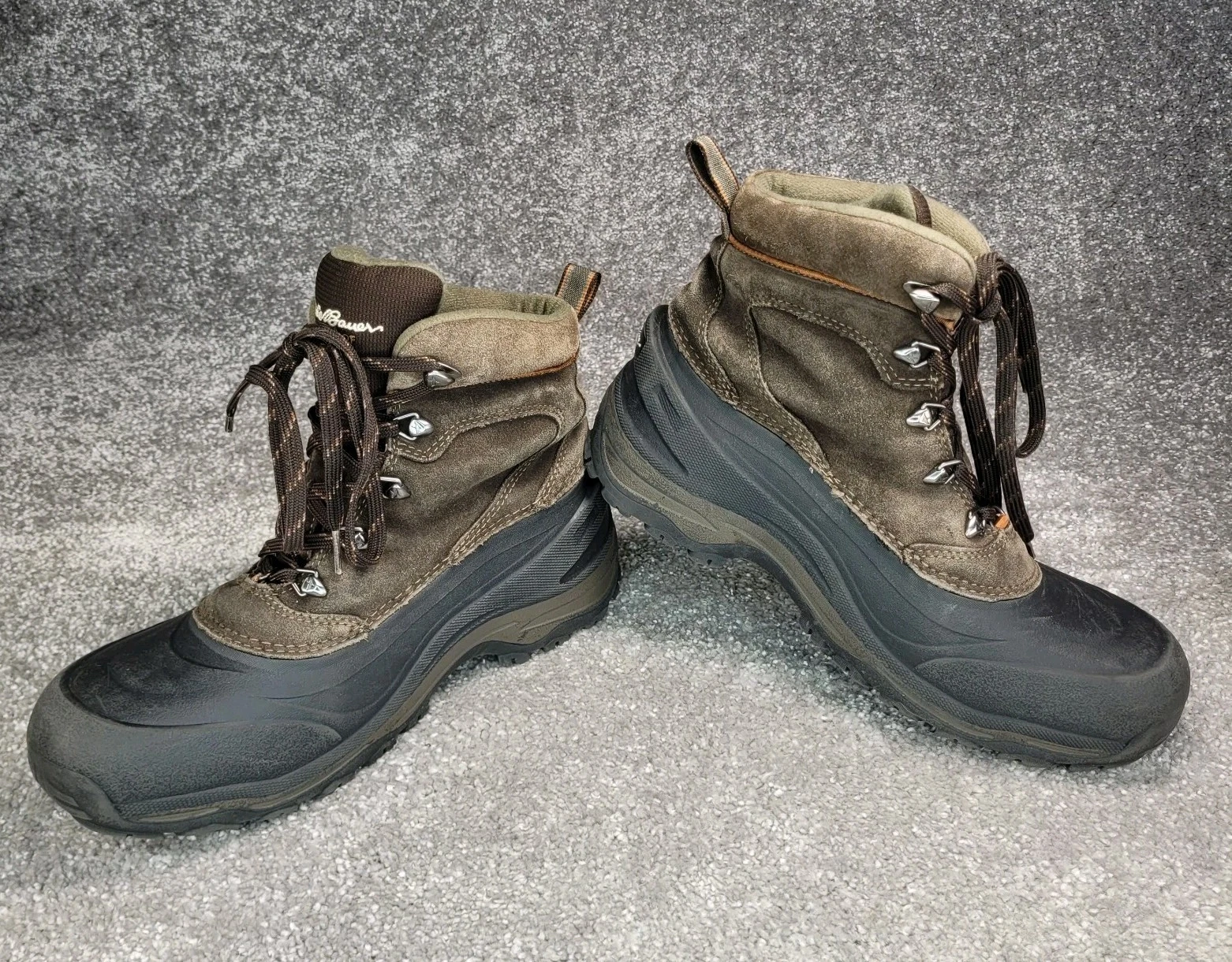 Eddie Bauer Snowfoil Men Size 8.5 Brown Weatheredge Thermafill Waterproof Boots