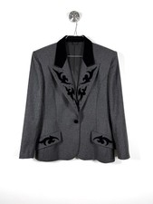 Vintage Grey Wool Blazer with Velvet Appliqu  Details M/42 