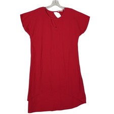 Soft Surroundings Tunic Dress Womens Large Red Cotton High-Low Keyhole 2AH84