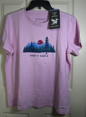 NWT Life is Good Keep Simple Evergreen Silo Women's Large Pink Crusher T-shirt