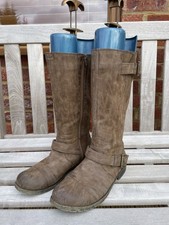 BROWN ROCKET DOG WOMEN'S LADIES BERRY BIKER BOOTS SIZE 6 WITH BUCKLES & ZIP FLAT