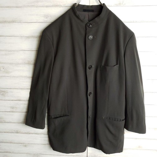 Issey Miyake Men Wool Tailored Jacket Khaki Green Size M Stylish Mao Collar - Picture 12 of 24