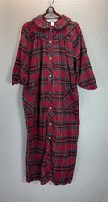Vermont Country Store Flannel Red Plaid Nightgown L Pockets Pearl Snap 3/4 Slv