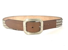 Vintage Leather Belt Upcycled Made In Usa. Size 34 Brown Pyramid Studs