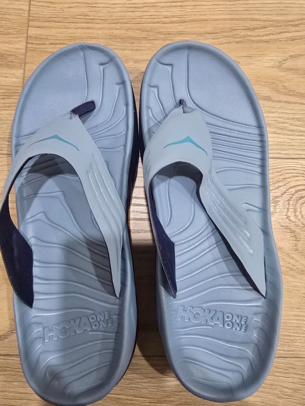 Hoka Ora Recovery Flip Flops Thongs  Slides Grey/ Blue US Men 12 thumbnail 2