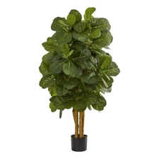 Nearly Natural 48" Fiddle Leaf Fig Artificial Tree in Green/Black