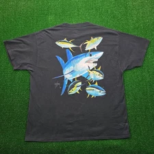 Guy Harvey Tshirt Mens XL Black Fishing Mako Shark Short Sleeve Pocket Casual