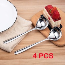 4Pcs Super Big Head Spoons Polished Surface Silver Stainless Steel Soup