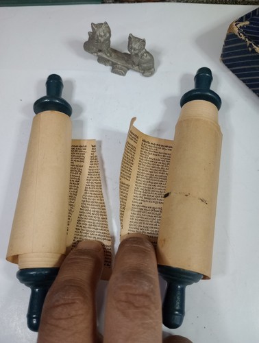 Antique 6" Torah Paper Scroll in Box - cut from middle