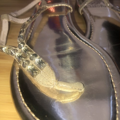 Vince Camuto Oro Joya Bling Correa Ajustable Estrás Sandalias Cuero 8 NUEVAS - Imagen 10 de 11