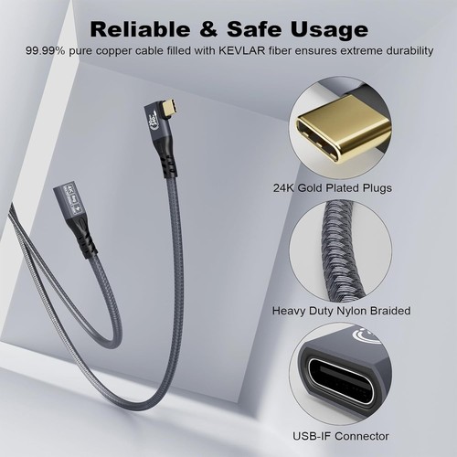 CHENLENIC USB C 3.2 Extension Cable 90 Degree 20Gbps USB C 3.2 Gen2 Type C Male - Picture 7 of 8