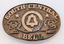 Vintage South Central Bell Belt Buckle 1976 Pewter Telephone Employee ?? 4" 1976