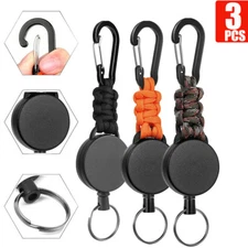 3PCS Heavy Duty Split Retractable Key Tool Reel Holder Steel Clip Chain Belt New