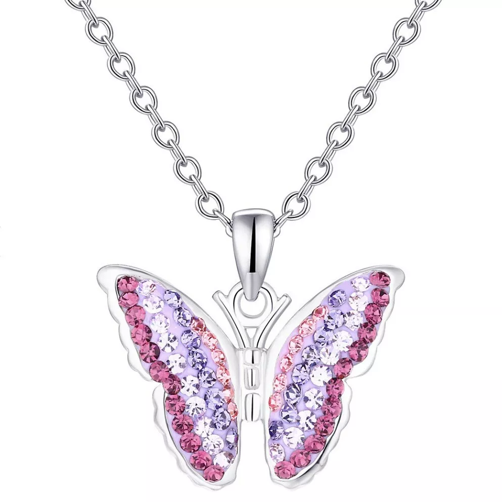 Crystal Collective Butterfly Pendant Necklace SILVER TONE PURPLE