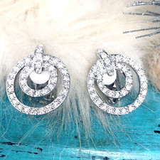 Nolan Miller Signed Crystal CLIP Silver Eternity Double Circles Elegant Earrings