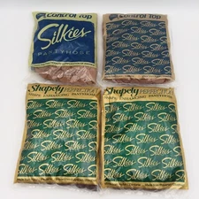Vintage 4 Silkies Pantyhose Control Top Shape Enhancing Hosiery Tall Taupe USA