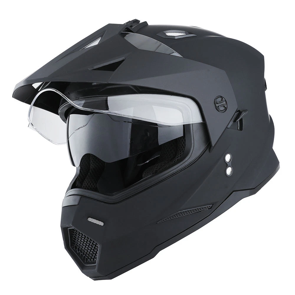 Dual Sport Dual Visor Motorcycle Motocross Full Face Helmet Black