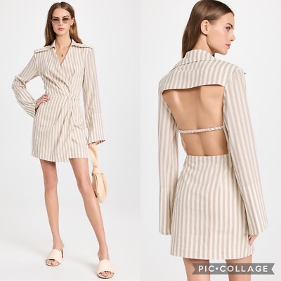 Nanushka Esma Dress White Beige Striped Size XS