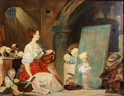 Atemberaubendes Jean-Honore Fragonard ''Die Schulherrin'' Öl auf Karton von Iris Timbs