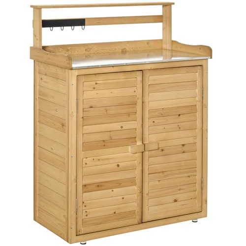 Backyard Garden Tool Storage Shed Outdoor Potting Bench with Magnetic Close Door