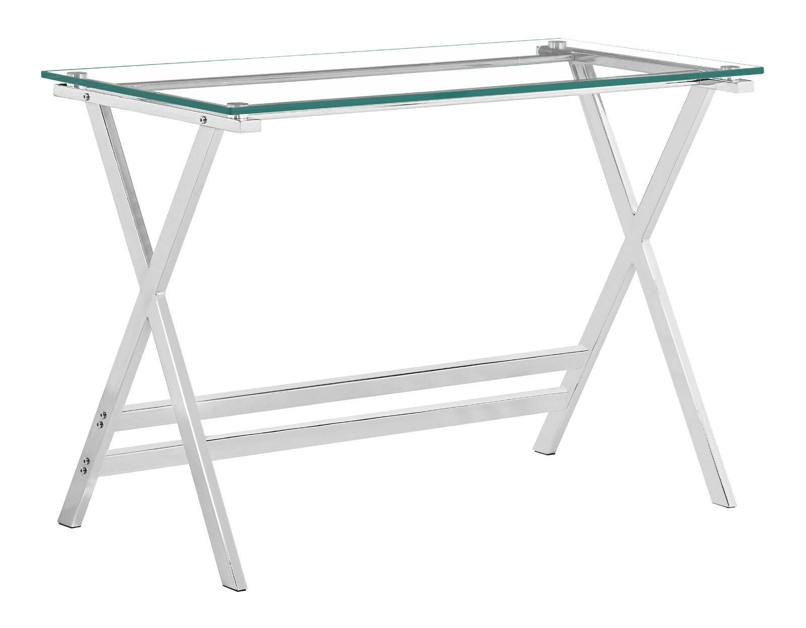 Console Table Side Hall Display Table Clear Glass Metal Silver Leg Rectangle Top