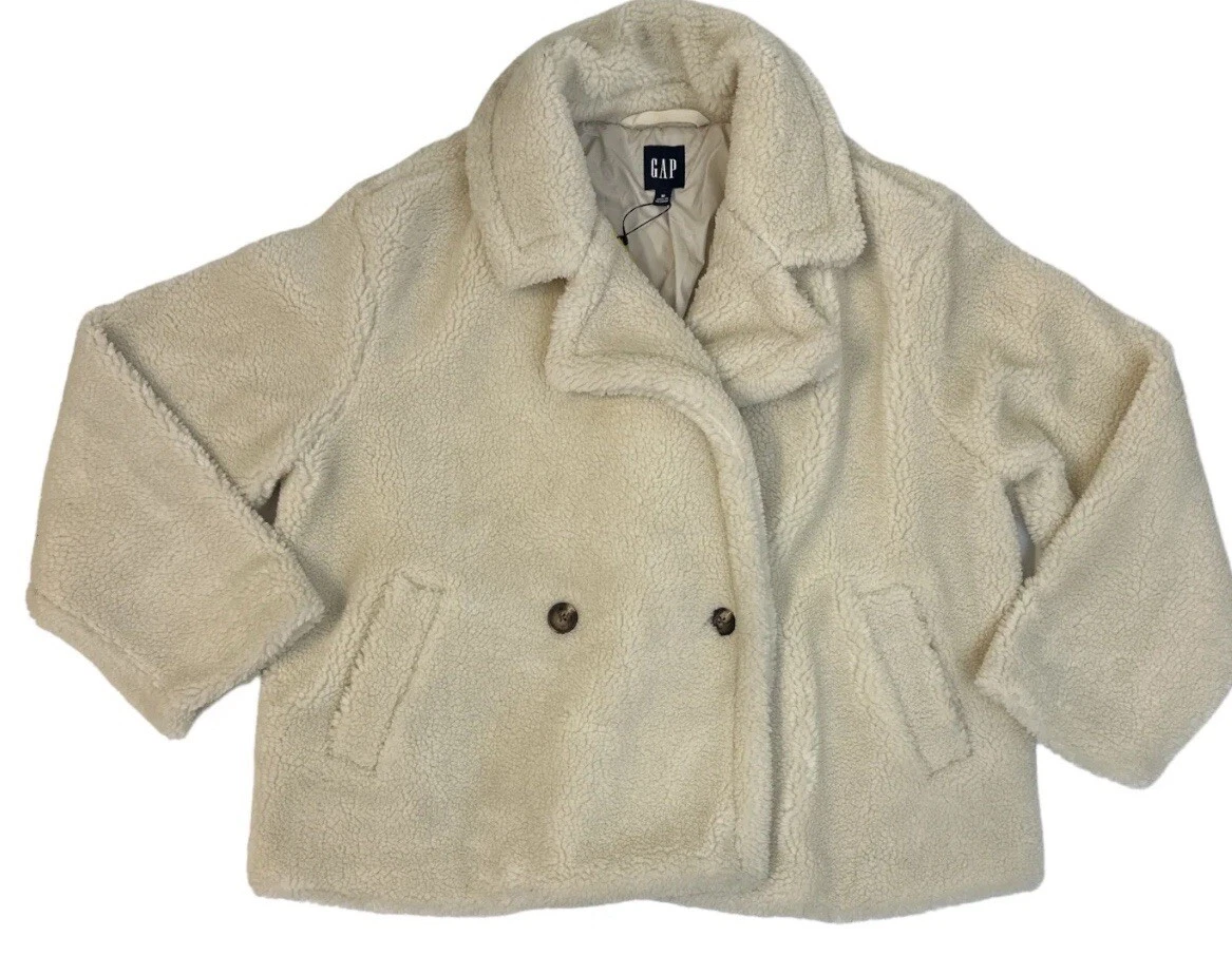 OFF WHITE Gap giacca sherpa donna cappotto betulla bianco sporco taglia XL nuovo prezzo al pubblico $128 nuovo con etichette