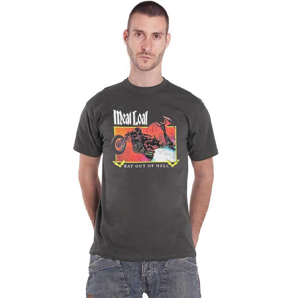 Official Mens Charcoal Grey Meat Loaf Bat Out Of Hell Rectangle T-Shirt Size New