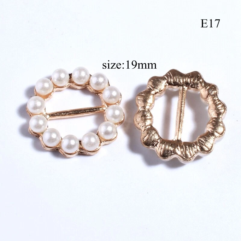 30PCS 19MM New Gold Round Crystal Pearls Rhinestone Buckle For Invitation Ribbon - Image 2 of 2