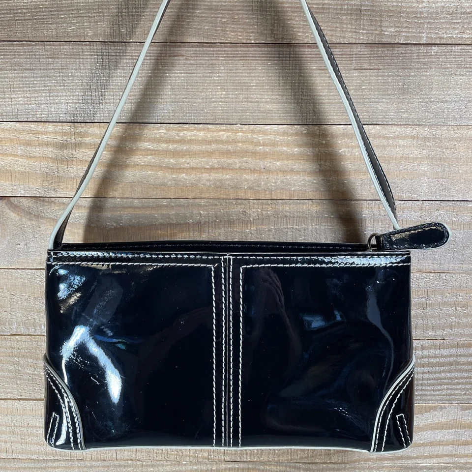 Ann Taylor Mini Patent Leather Black Purse Handbag - Image 4 of 4