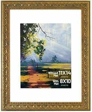 11x14 Photo Frame with White Mat for 8x10 Picture and Real Glass Bronze & Ornate