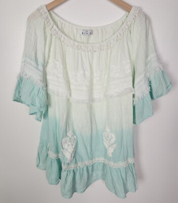 Bindu Women's Sz. M Blue/White Tie Dye Short Sleeve Tunic Top