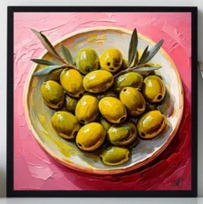 ORIGINAL Oil PAINTING on Canvas Olives Textured  Artwork 12x12 in Custom Order