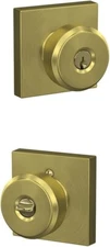 SCHLAGE F51A BWE 608 COL Bowery Knob Keyed Entry Lock, Satin Brass
