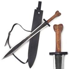 Authentic Greek Xiphos Sword Full Tang with Leather Sheath, for Collectors