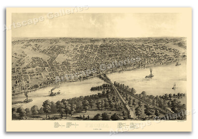 1867 Peoria Illinois Vintage Old Panoramic City Map - 16x24