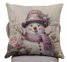Vintage Snowman Floral Christmas Throw Pillow Cover Winter Holiday Home Decor