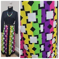 Vintage Kay Windsor Psychedelic Opt Art Print Polyester Mod Gogo Hostess Dress