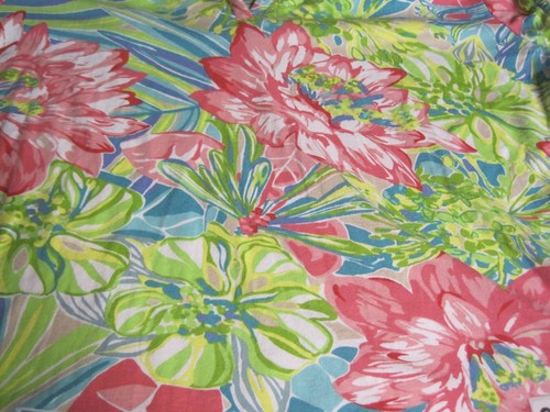 CARIBBEAN JOE Bluse XL Tropical Popover V-Ausschnitt Kragen Kurzarm Rosa Grün - Bild 6 von 13