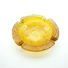 Vintage Amber Honey Glass Ashtray Round Mid Century Rippled Anchor Hocking