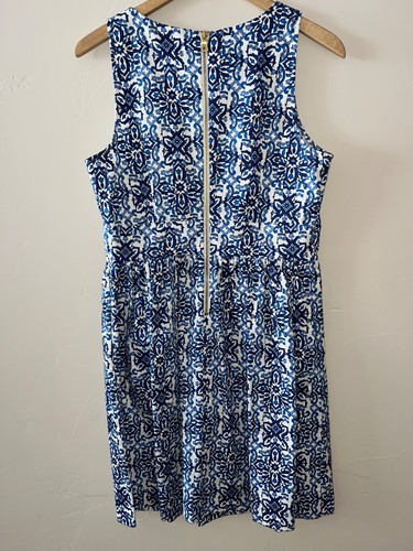 Milly for Design Nation Dress Womens 10 Blue White Print Fit Flare Banvin V Neck - Picture 4 of 7