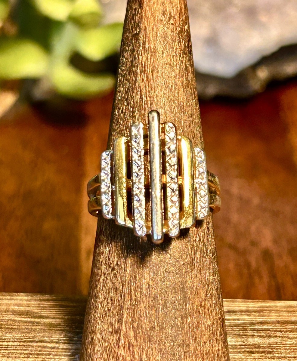 18Kゴールド デザインリング✴︎used ✴︎ Vintage 18k HGE Ring Yellow Gold Plated Waterfall Ring Art