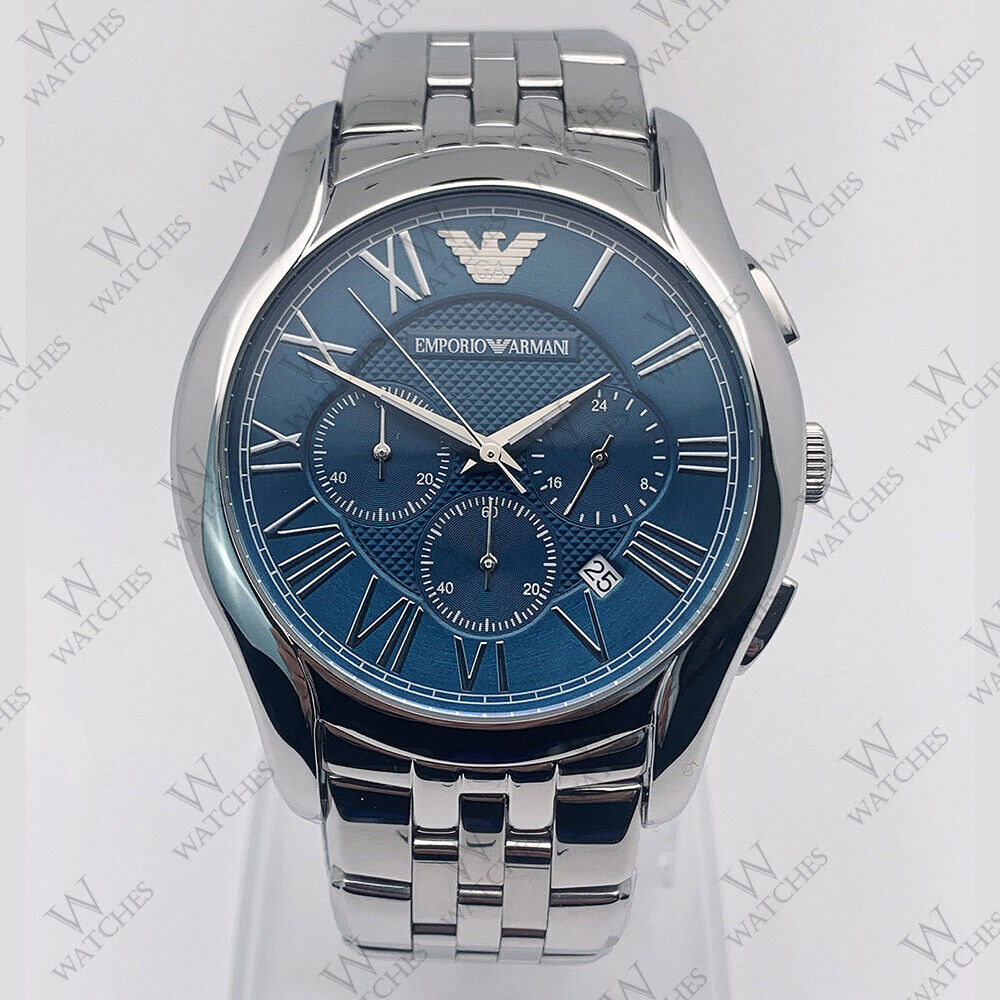 New Emporio Armani AR1787 Silver Stainless Steel Navy Blue New Emporio Armani AR1787 Silver Stainless Steel Navy Blue