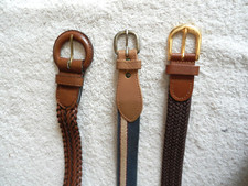 LOT of 3 LEATHER  WOVEN  CLOTH BELTS - BROWN  BLUE - Adjusts 28" - 32"