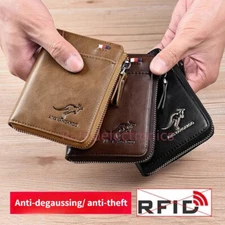 Men's Leather Wallet Credit Card ID Holder Zipper Pocket Purse RFID Waterproof