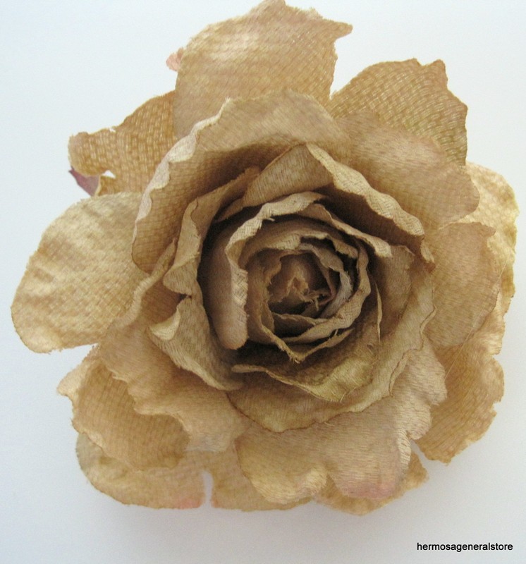 Large 5" Beige Tan  Rose Flower Hair Clip, Wedding,Prom,Bridal,Hair Accessory